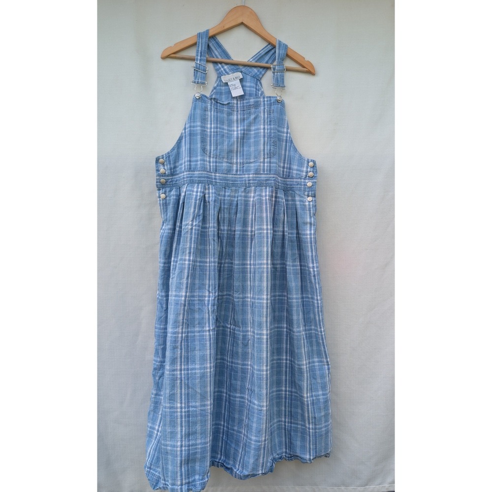 Casey & Max Blue White Plaid Cotton Overall Jumper Dress Womens Large